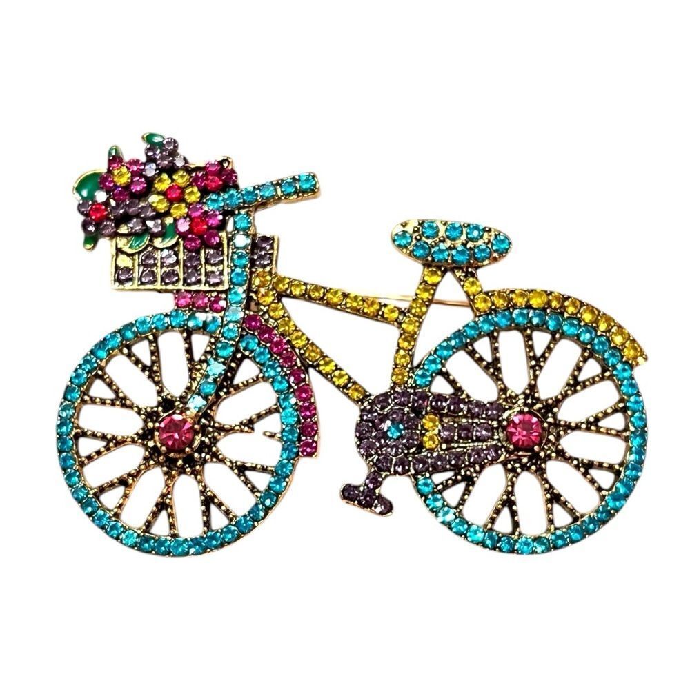 Inspired Colorful Rhinestone Bicycle Brooch